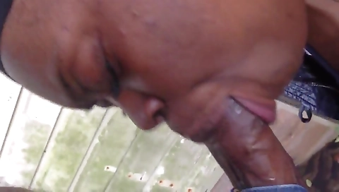 Ebony milf in sexy bikini and blouse goes deepthroat porn video