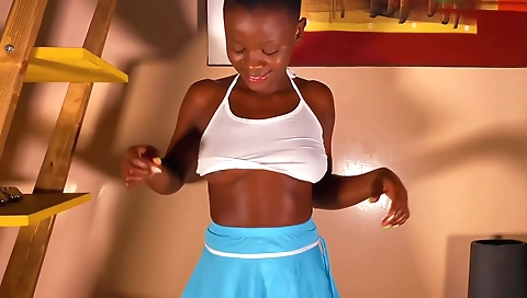 Amateur solo video with a hot ebony babe in stockings