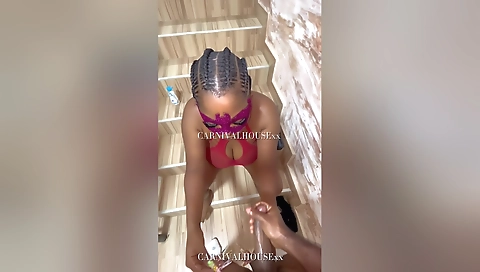 Brunette ebony teen plays with his cock in pov vid