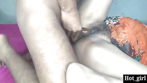 Amateur indian brunette with hairy pussy fucks her