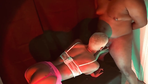 Ebony babe with a great ass sucks a dick and moans