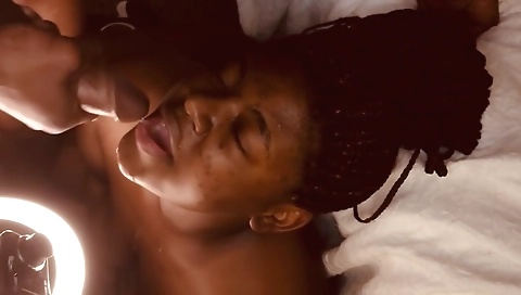 Ebony girl with a fat booty and a big booty cock is making out