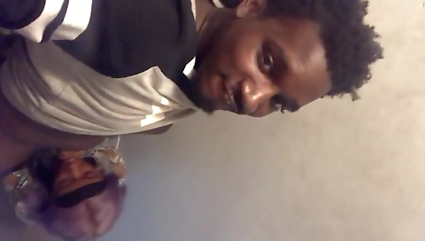 Ebony babe with big black mouth and dick gives a handjob