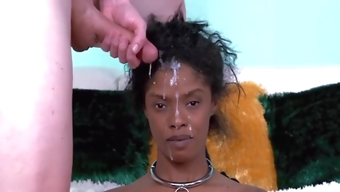 Ebony blonde gets her face fucked by a browned guy