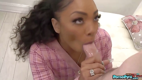 Brunette with a sexy face gets fucked in the deepthroat