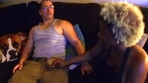 Ebony hottie gives a deepthroat blowjob to black lover