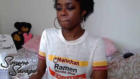 Ebony chick masturbates while making homemade webcam vid
