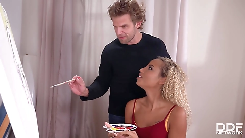 Ebony chick gets deepthroated with a black cock in the woods