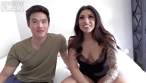 Amateur interracial threesome video with ebony and red