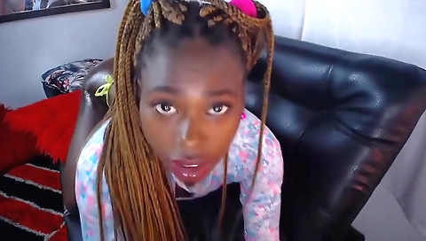 Horny ebony babe with big ass fucks her pussy and ass