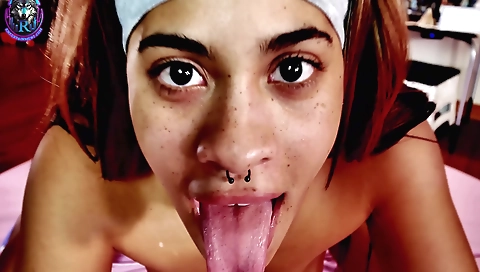 Ebony teen fucked with a huge dildo in doggy style