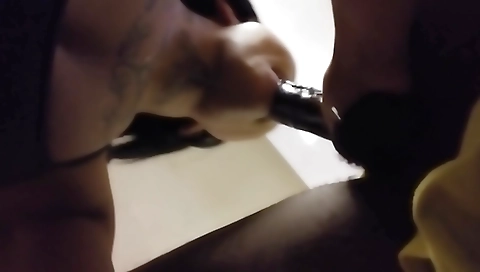 Ebony babe sucks and gets handjob by her older lover