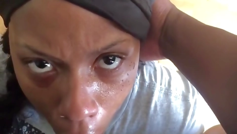 Amateur ebony chick gets a big load of cum in mouth