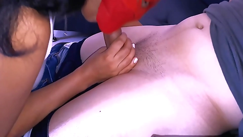 Ebony brunette with a small body gets her boyfriend off