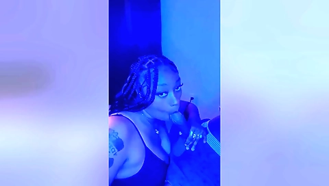 Amateur black milf gets her big black cock deep throated