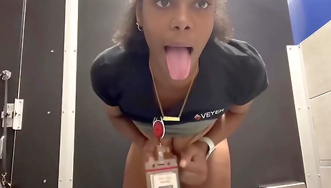 Ebony beauty stretches her legs and spreads them wide