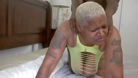 Blonde and milf with a tattooed body having a deepthroat