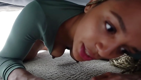 Skinny ebony teen with a big ass and a tattooed pussy