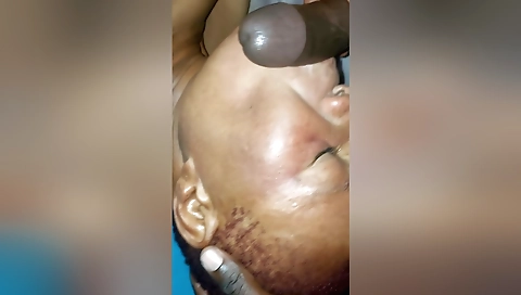 Ebony girl gets her pussy stretched as she sucks my cock