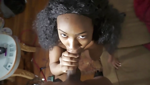 Horny amateur brunette gets her mouth fucked by a big dick