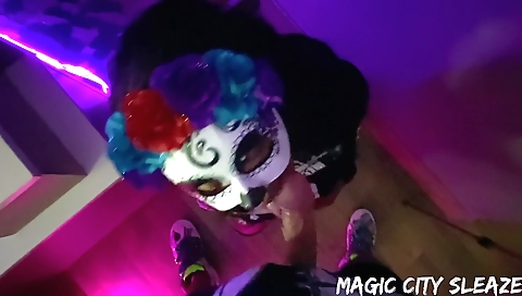 Ebony brunette gets a handjob and fucked by a stud