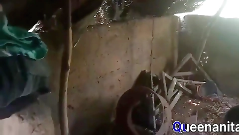 Big black cock pounding ebony chick in the kitchen