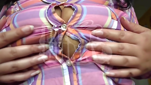 Busty ebony beauty shows her body in front of the webcam