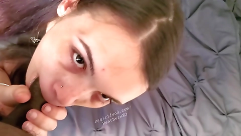 Brunette with small tits and a big ass fucked deep throat