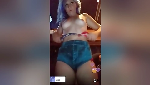 Bitch in striped panties shows her sexy ass and tight pussy