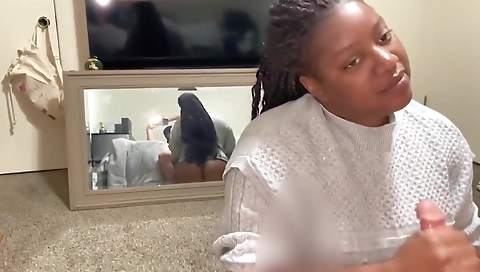 Blonde amateur milf gets a handjob from her husband